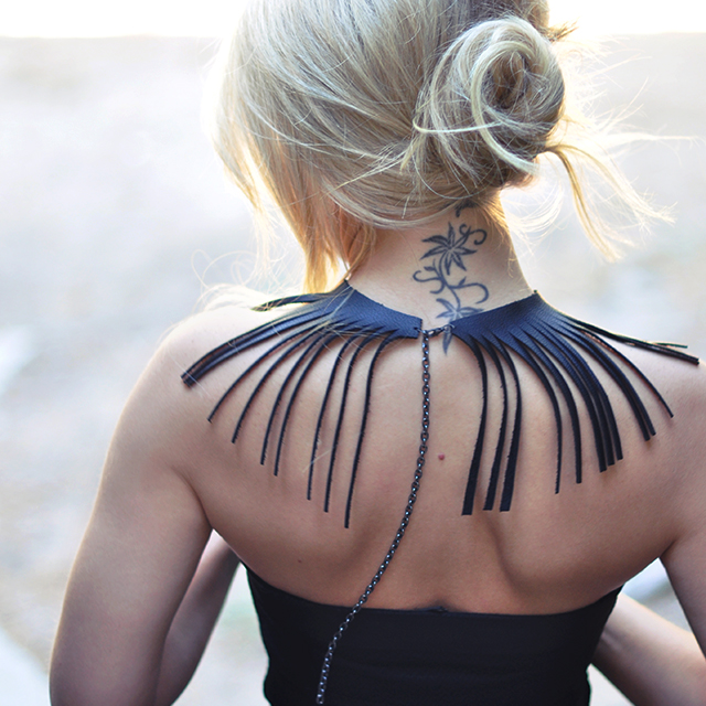 Leather-fringe-collar-necklace-diy_back_messy-low-bun